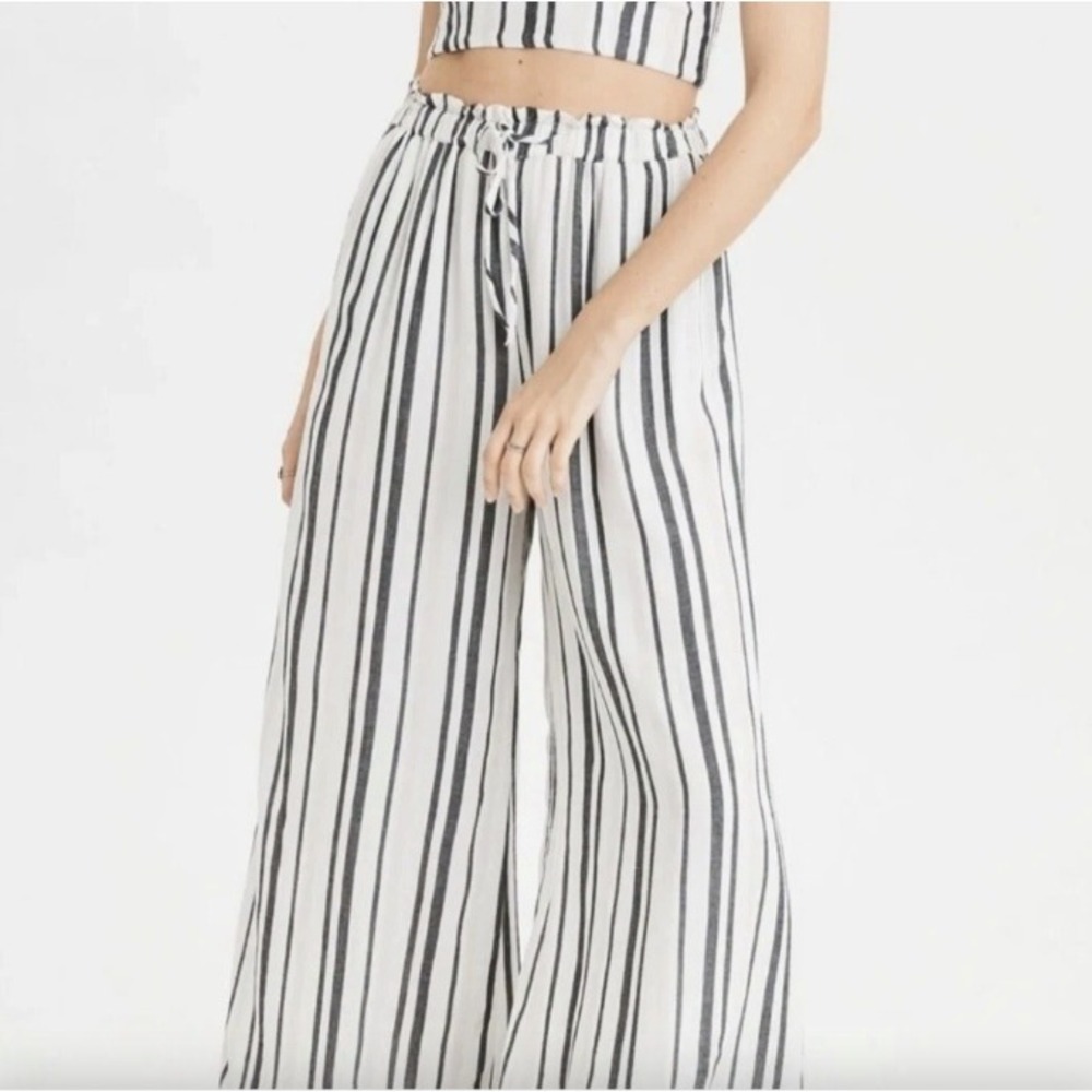 American Eagle Striped Wide Leg Palazzo Pants White Black | Size M